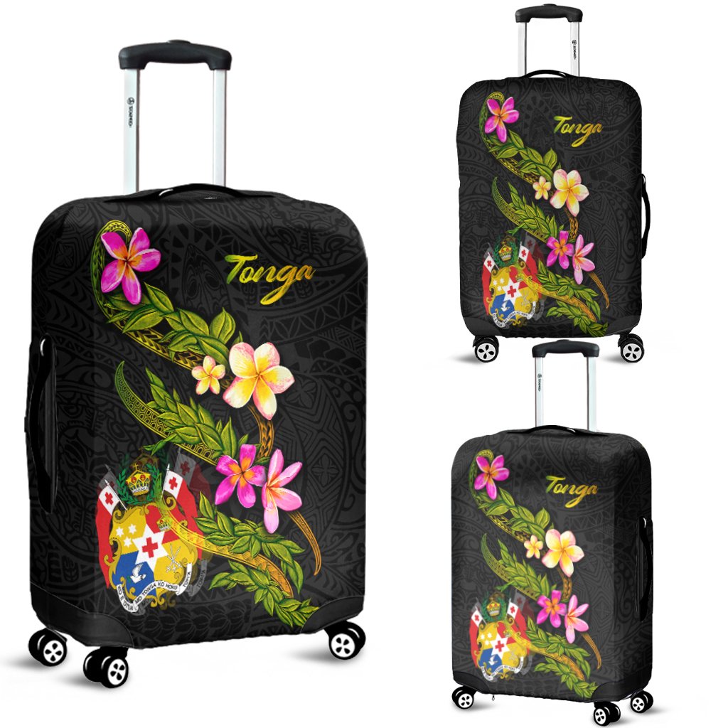 Tonga Polynesian Luggage Covers - Plumeria Tribal Black - Polynesian Pride