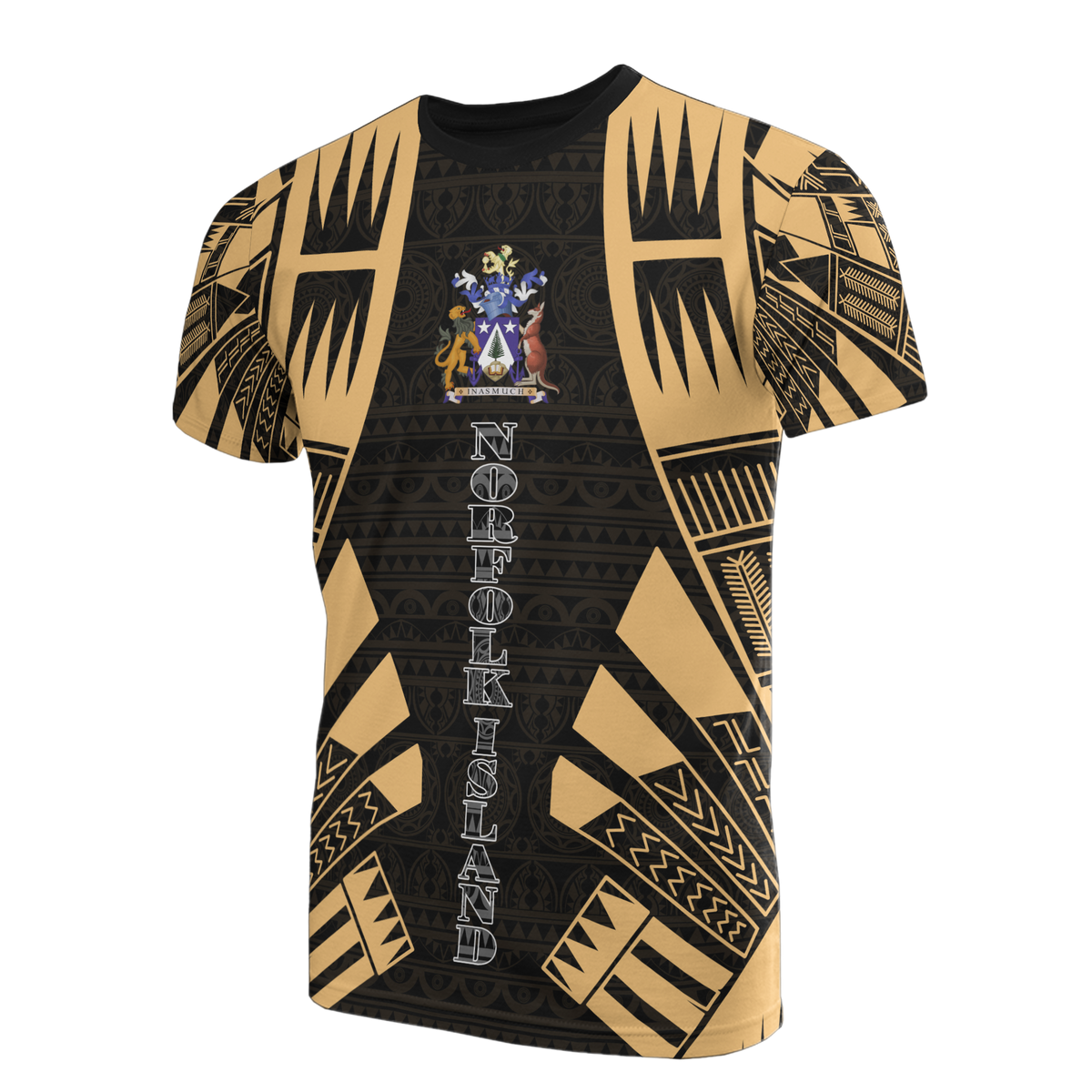 Norfolk Island T Shirt Norfolk Island Coat Of Arms Polynesian Tattoo Gold Style Unisex Black-Gold - Polynesian Pride