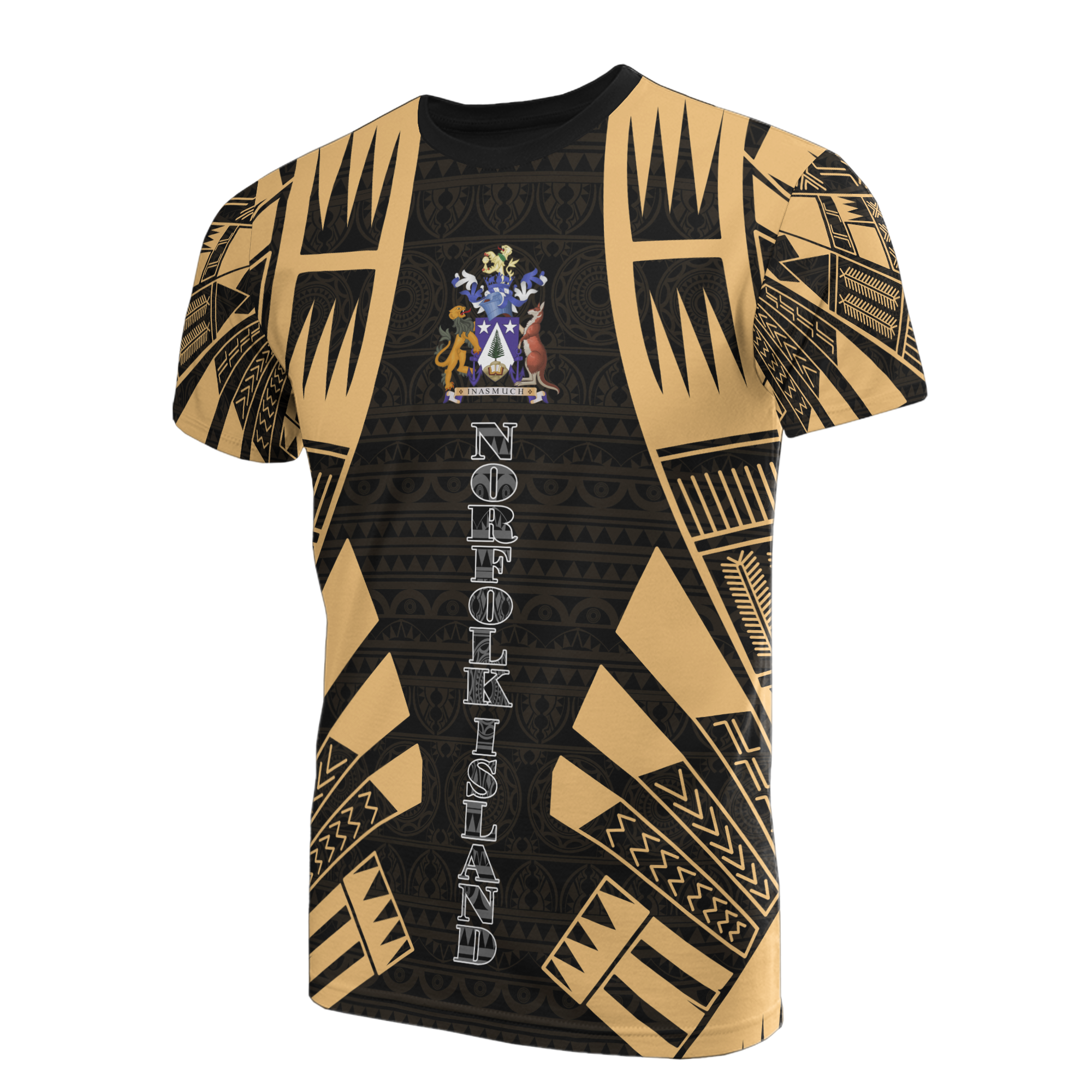 Norfolk Island T Shirt Norfolk Island Coat Of Arms Polynesian Tattoo Gold Style Unisex Black-Gold - Polynesian Pride