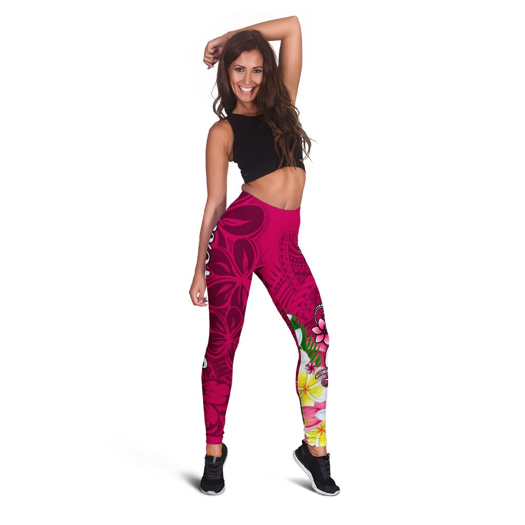 Samoa Custom Personalised Legging - Turtle Plumeria (Pink) - Polynesian Pride