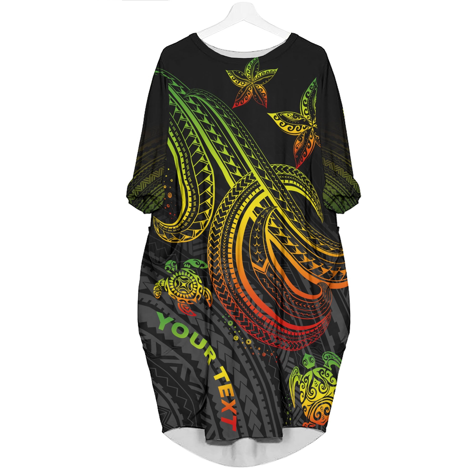 Polynesian Custom Personalised Batwing Pocket Dress - Reggae Turtle Women Reggae - Polynesian Pride