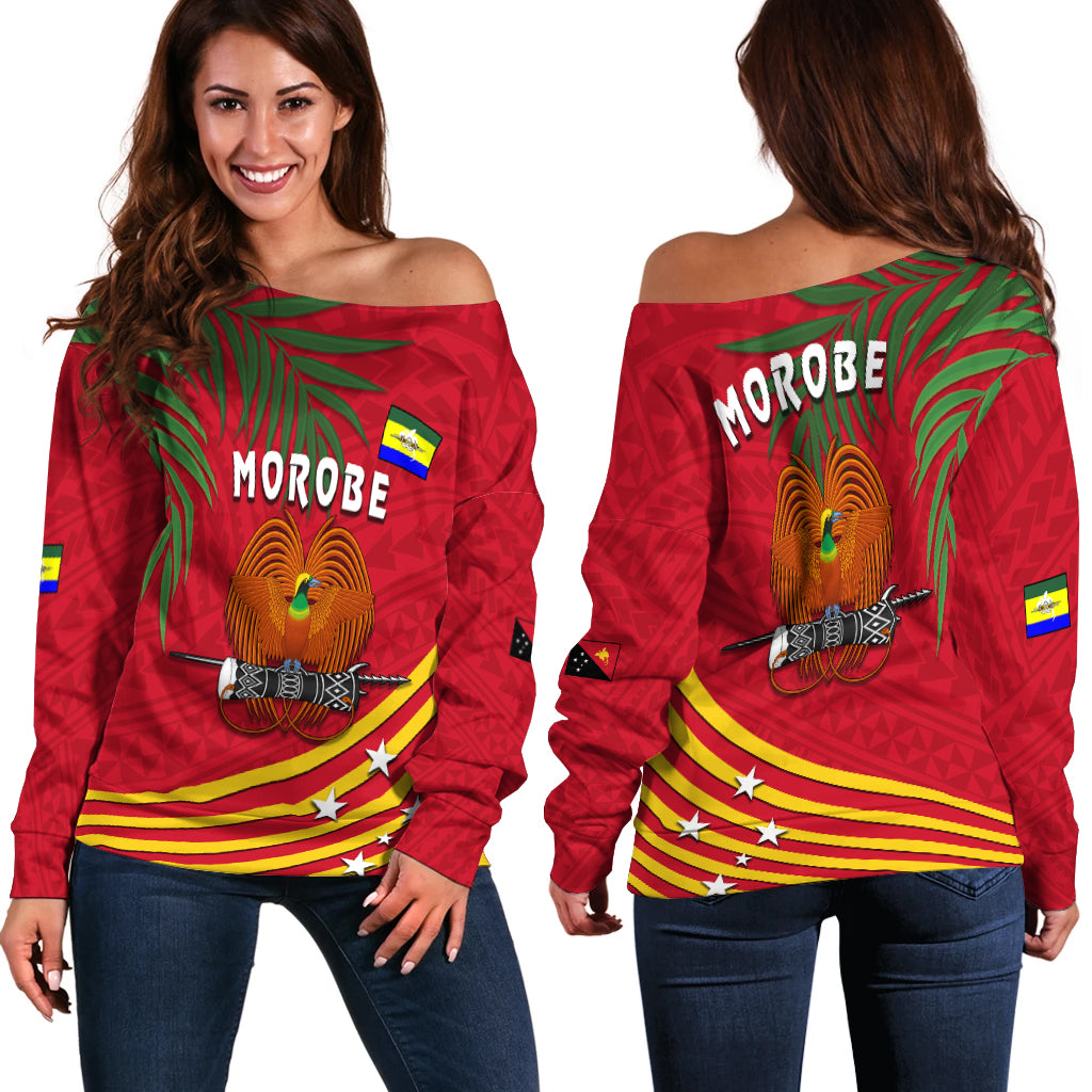 Morobe Province Off Shoulder Sweater Coconut PNG LT13 Red - Polynesian Pride