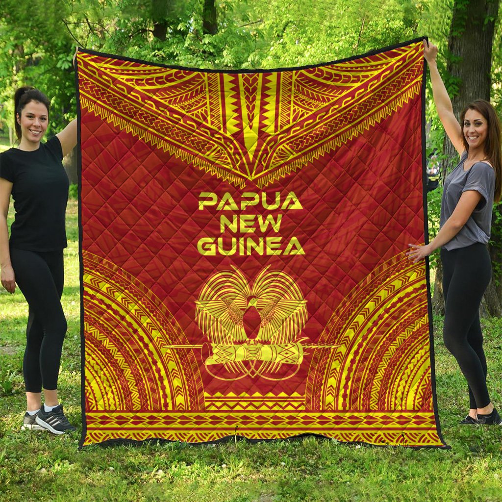 Papua New Guinea Premium Quilt - Papua New Guinea Coat Of Arms Polynesian Chief Red Version Red - Polynesian Pride