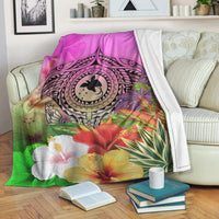 Papua New Guinea Polynesian Premium Blanket - Manta Ray Tropical Flowers - Polynesian Pride