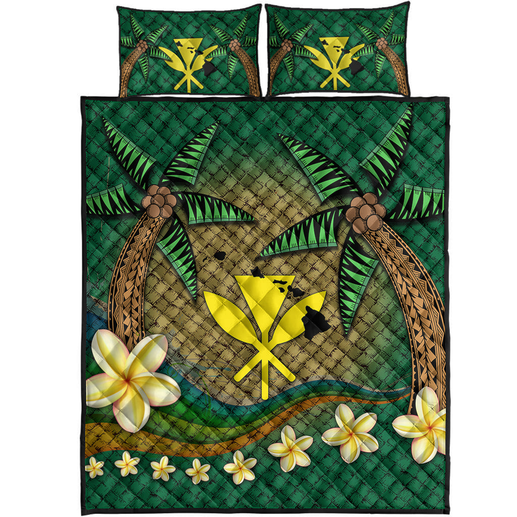 Kanaka Maoli (Hawaiian) Quilt Bed Set - Lauhala Tropical Plumeria Coconut Tree Polynesian LT4 Black - Polynesian Pride