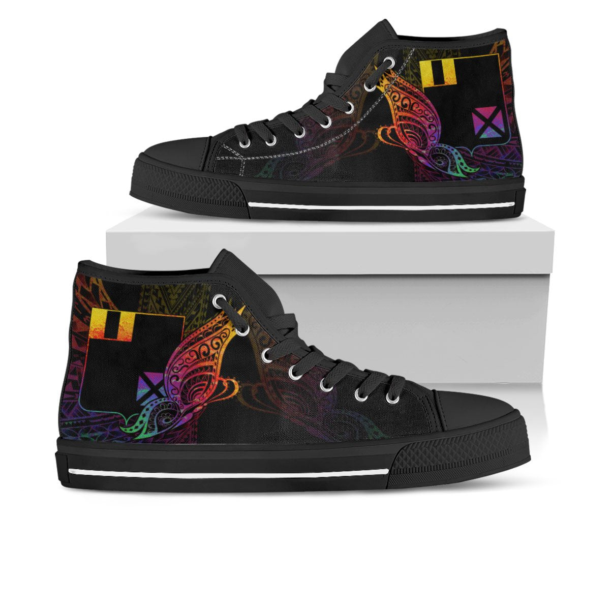 Wallis and Futuna High Top - Butterfly Polynesian Style Unisex Black - Polynesian Pride