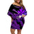 Hawaii Turtle With Plumeria Leaf Purple Off Shoulder Short Dress - LT12 Women Black - Polynesian Pride