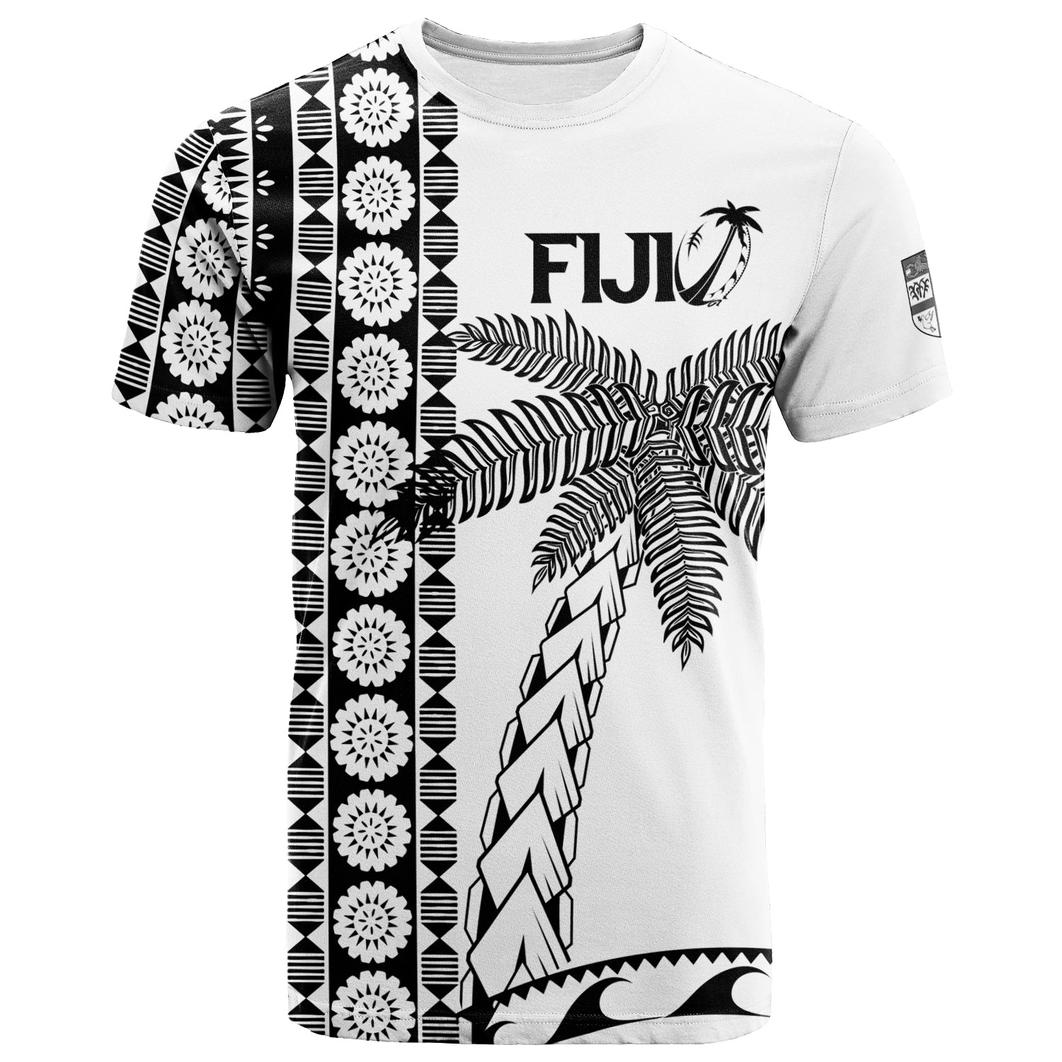 Custom Fiji Rugby T Shirt Coconut Tree With Tapa Pattern LT12 Unisex White - Polynesian Pride