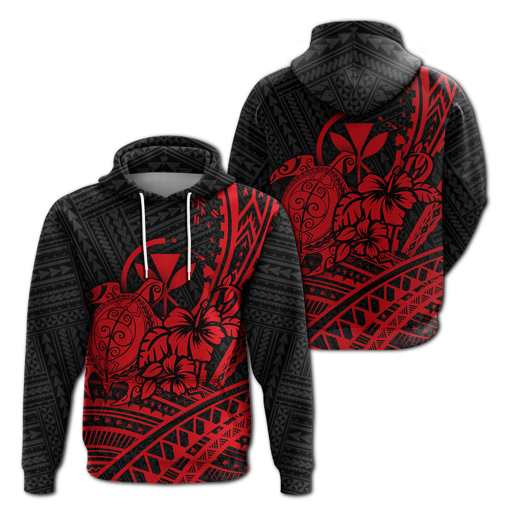 Hawaii Turtle With Hibiscus Tribal Red Hoodie KID - LT12 Hoodie Red - Polynesian Pride