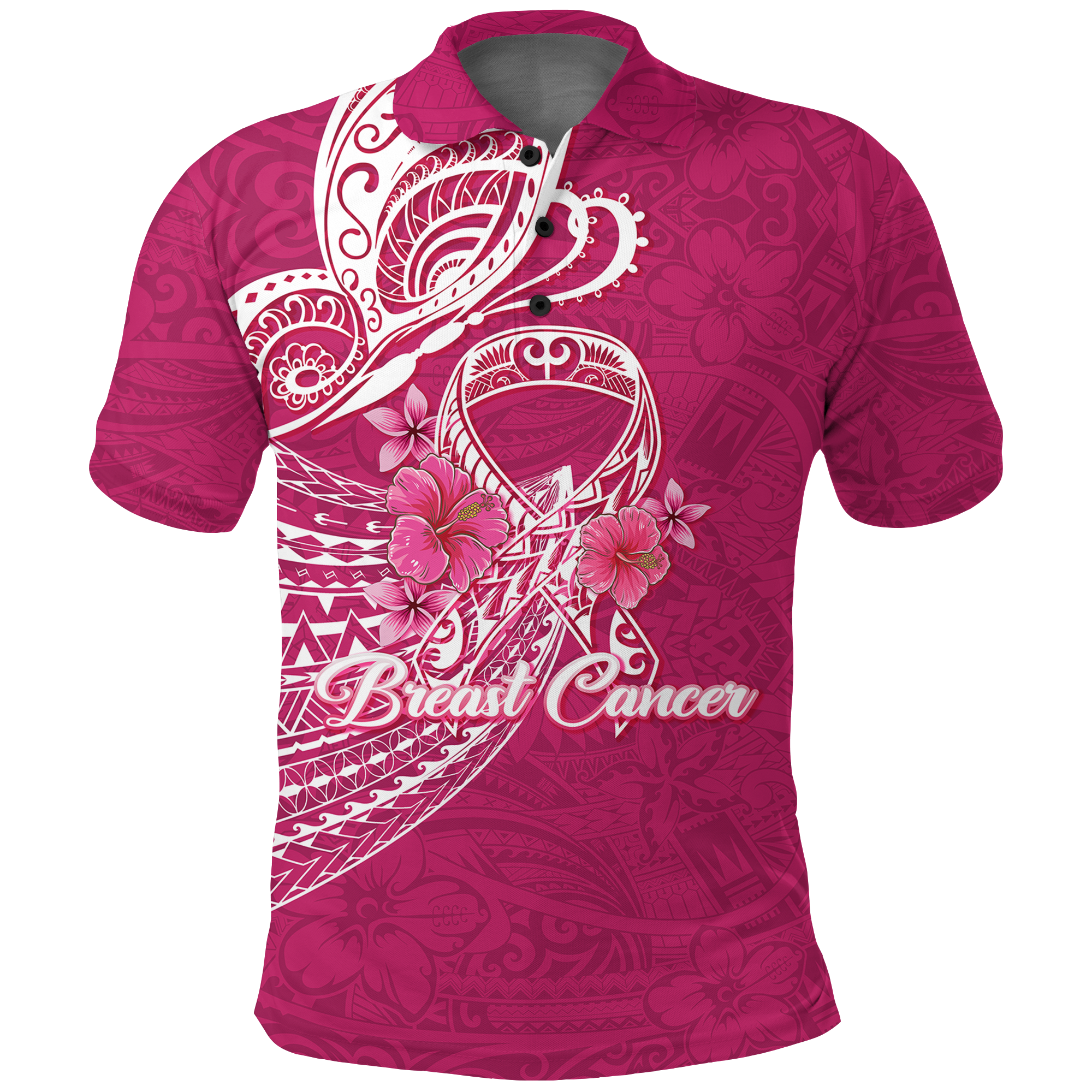 Custom Breast Cancer Pink Ribbon Butterfly Polynesian Pink Version Polo Shirt LT12 Unisex Pink - Polynesian Pride