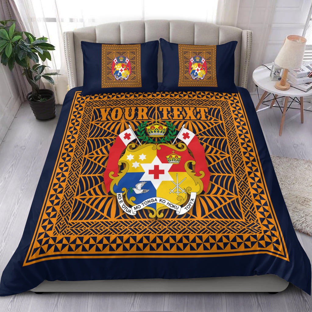 (Custom Personalised) Tonga Pattern Bedding Set Coat of Arms - Navy and Orange LT4 Orange - Polynesian Pride