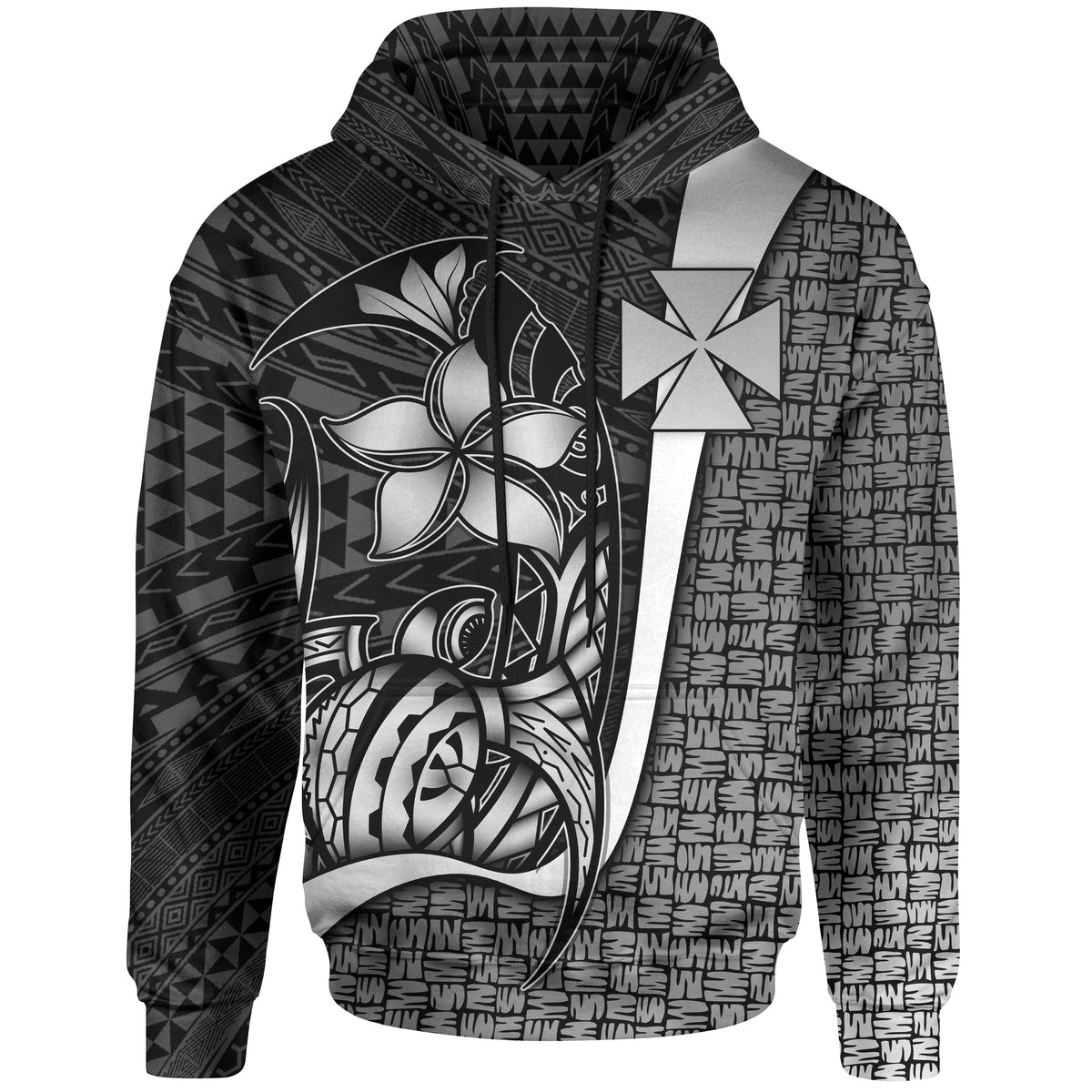Wallisnd Futuna Polynesian Hoodie White Turtle with Hook Unisex WHITE - Polynesian Pride