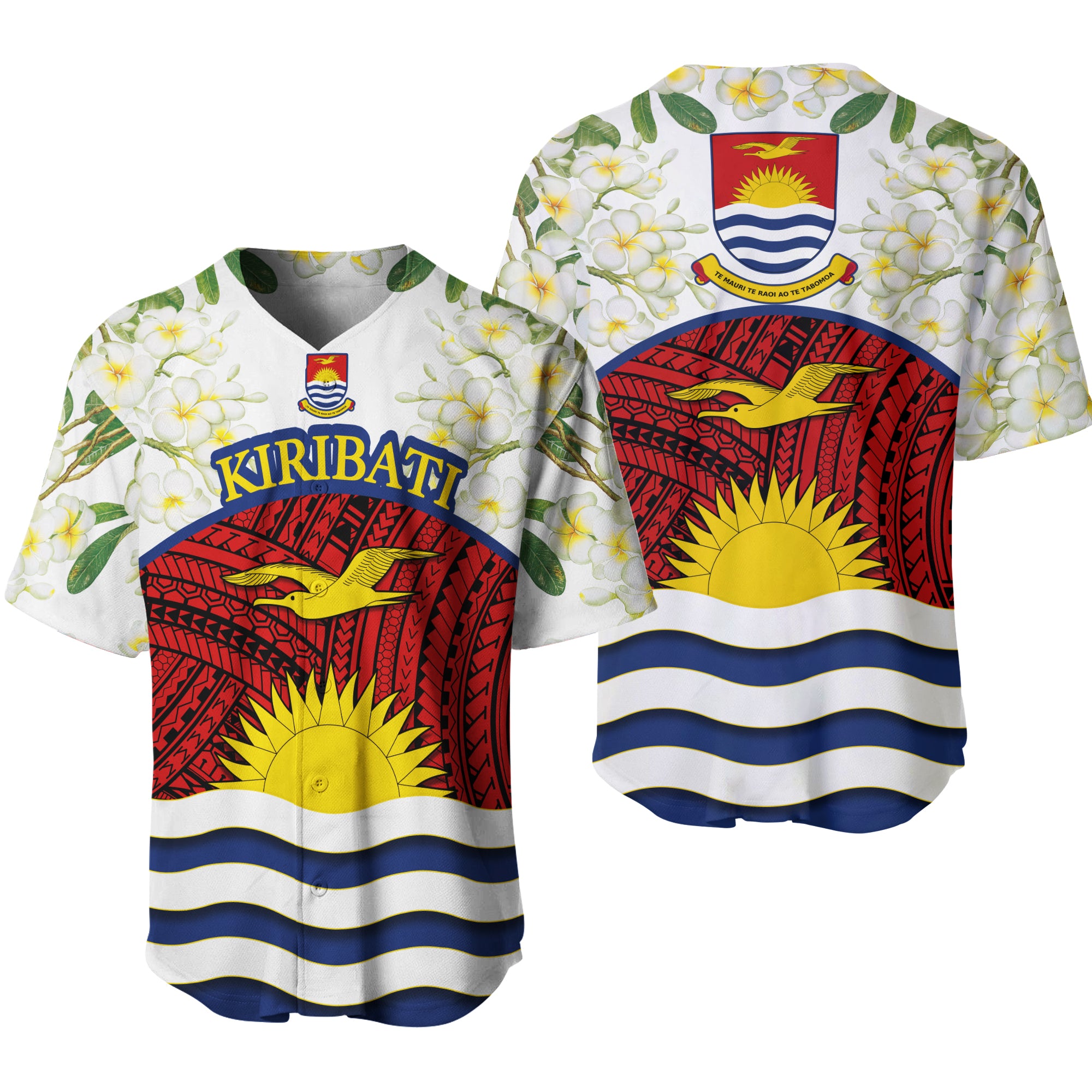 Kiribati Flag Mix Plumeria Frangipanis flower Baseball Jersey - LT20 - Polynesian Pride