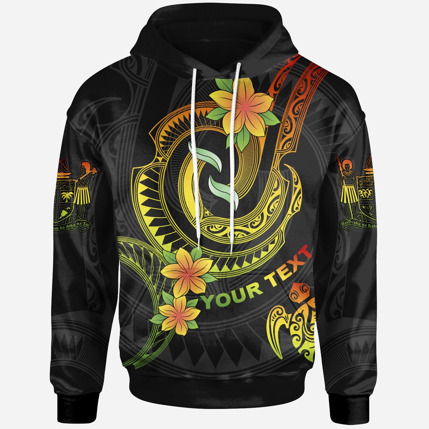 Fiji Custom Hoodie Reggae Plumeria Flowers with Spiral Patterns Unisex Reggae - Polynesian Pride