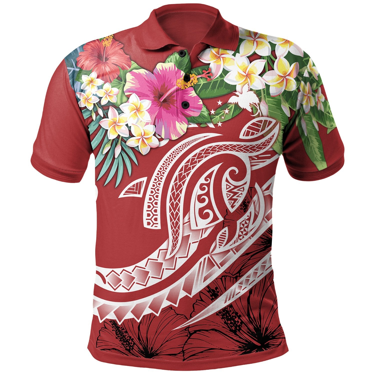 Papua New Guinea Polynesian Polo Shirt Summer Plumeria (Red) Unisex Red - Polynesian Pride