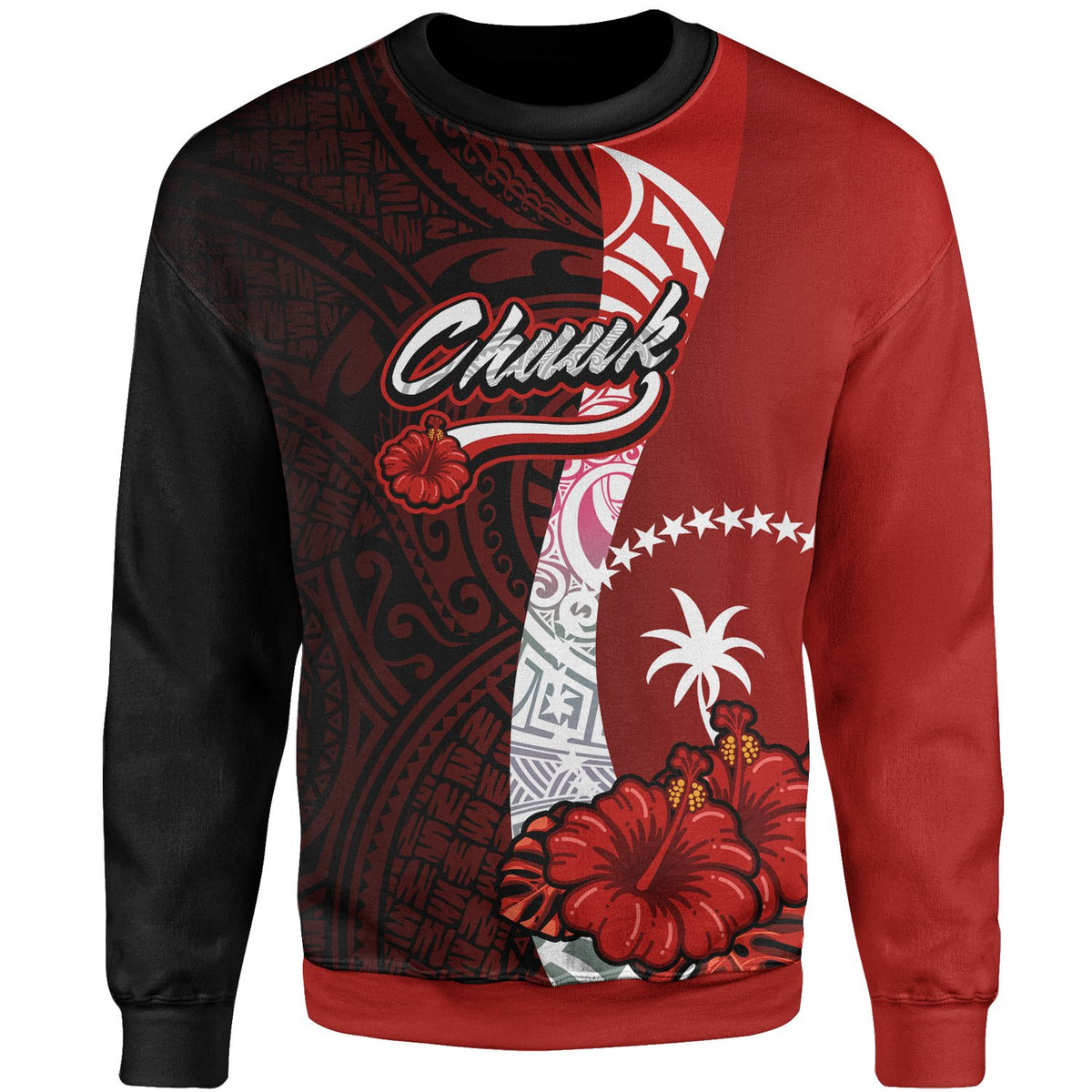 Chuuk Polynesian Sweater - Coat Of Arm With Hibiscus Unisex Red - Polynesian Pride
