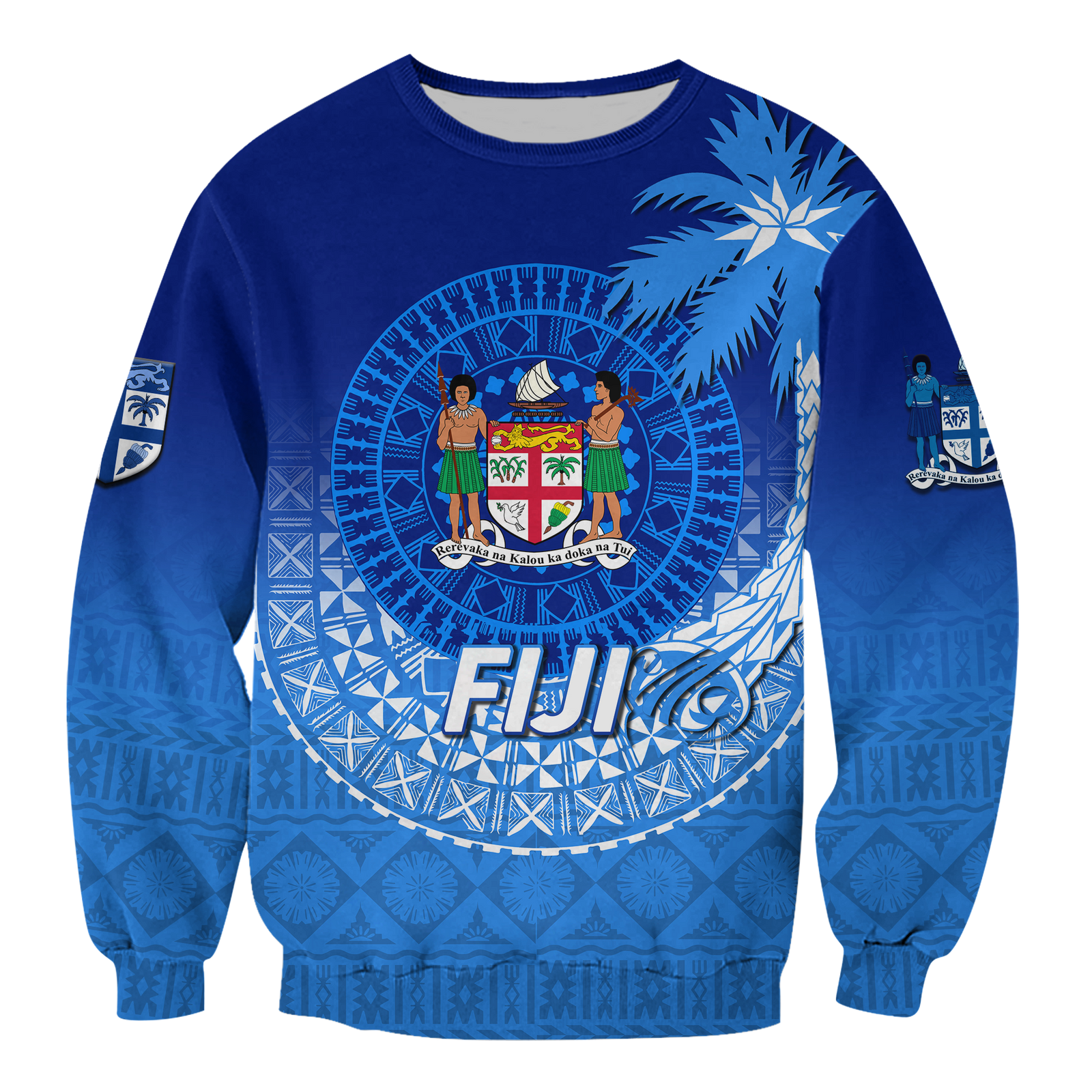 Fiji Tapa Tribal Coconut Tree Sweatshirt - LT12 Unisex Blue - Polynesian Pride