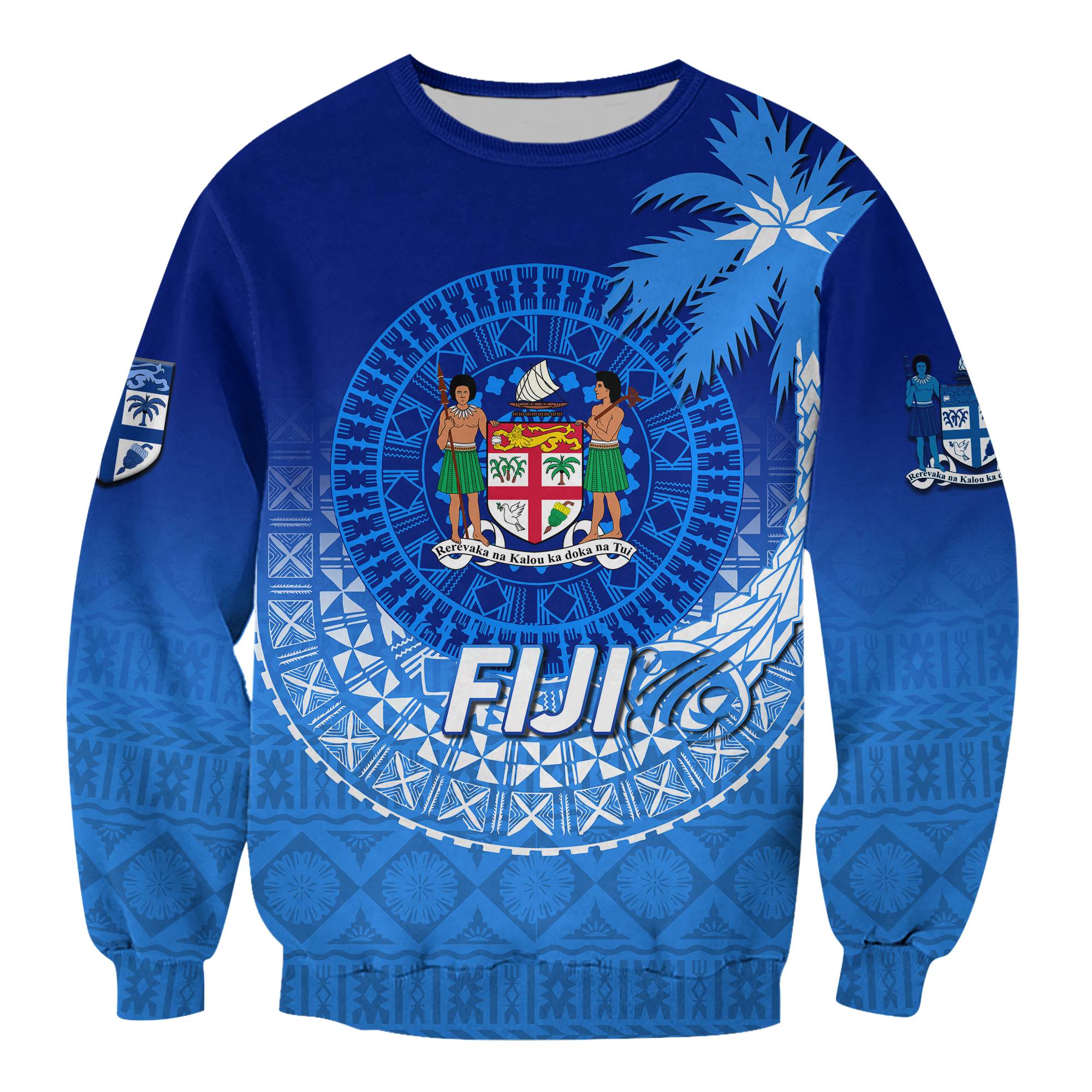 Fiji Tapa Tribal Coconut Tree Sweatshirt - LT12 Unisex Blue - Polynesian Pride