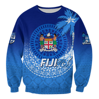 Fiji Tapa Tribal Coconut Tree Sweatshirt - LT12 Unisex Blue - Polynesian Pride