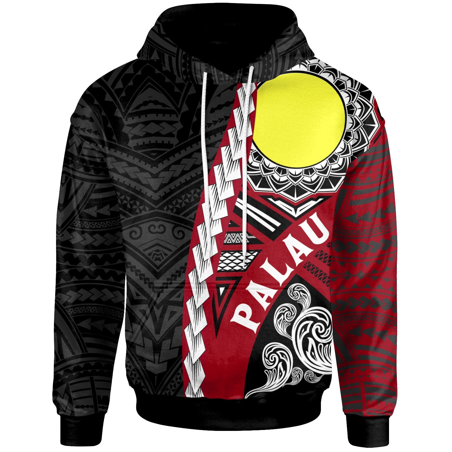 Palau Polynesian Hoodie Wave Tattoo Unisex Red - Polynesian Pride