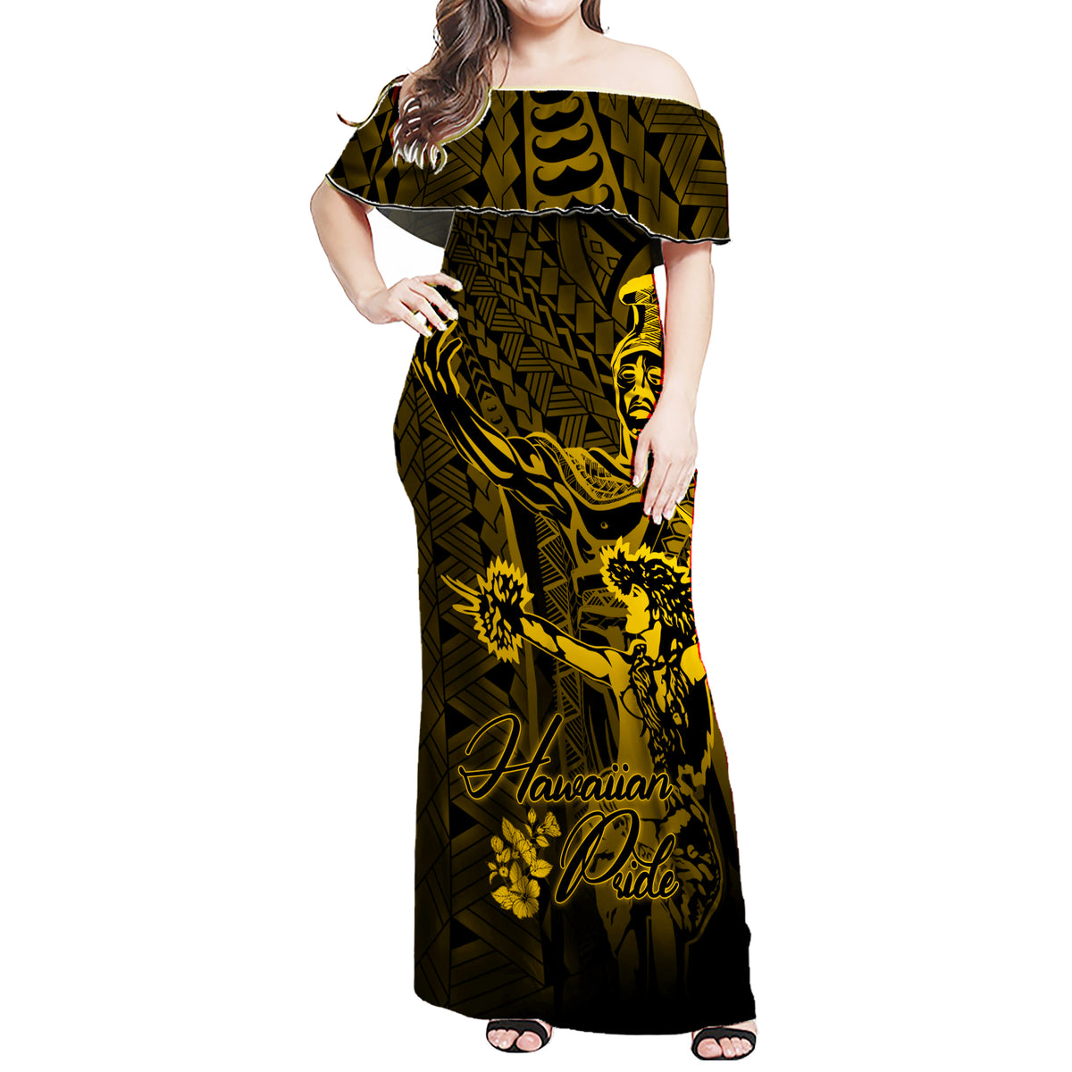 Hawaii Polynesian Matching Dress and Hawaiian Shirt King Of Hawaii with Hawaiian Girls Gold Version RLT14 - Polynesian Pride