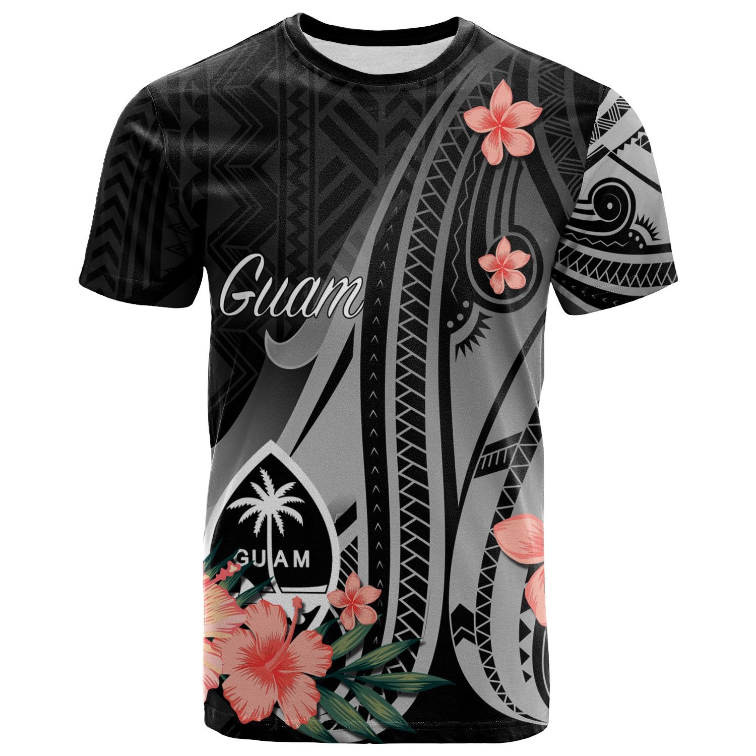 Guam T Shirt Polynesian Hibiscus Pattern Style Unisex Black - Polynesian Pride