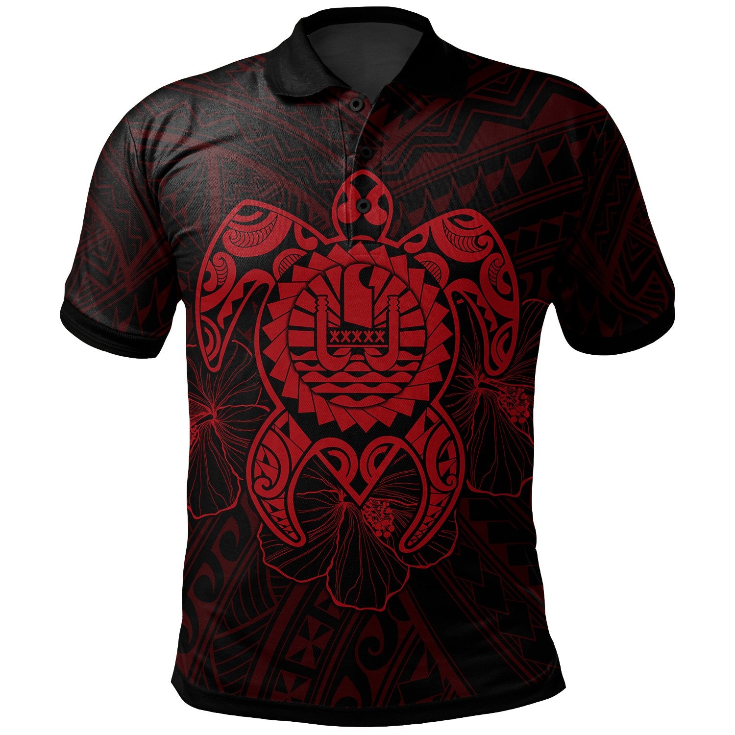 Tahiti Polynesian Polo Shirt Vintage Polynesian Turtle (Red) Unisex Red - Polynesian Pride