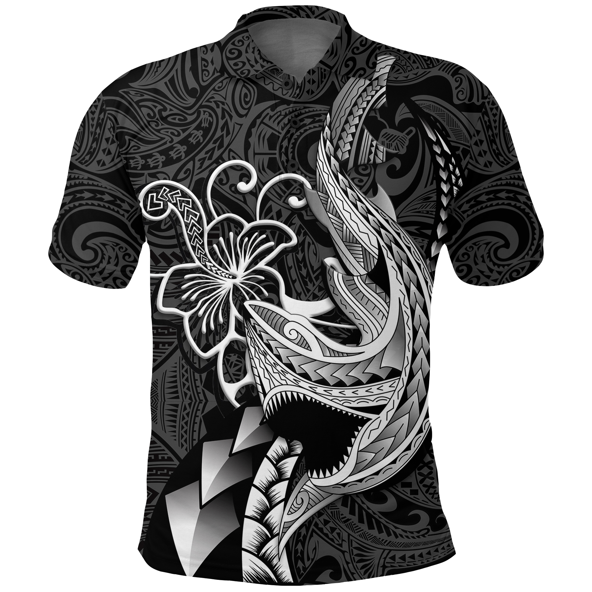 Polynesian Shark Tattoo Hawaii Tribal Polo Shirt LT12 Unisex Black - Polynesian Pride