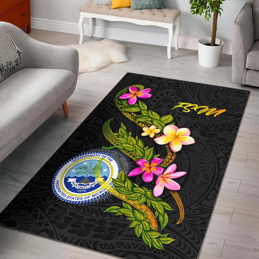 Federated States Of Micronesia Polynesian Area Rug - Plumeria Tribal Black - Polynesian Pride