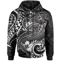 Samoa Hoodie White Shark Polynesian Tattoo Unisex White - Polynesian Pride