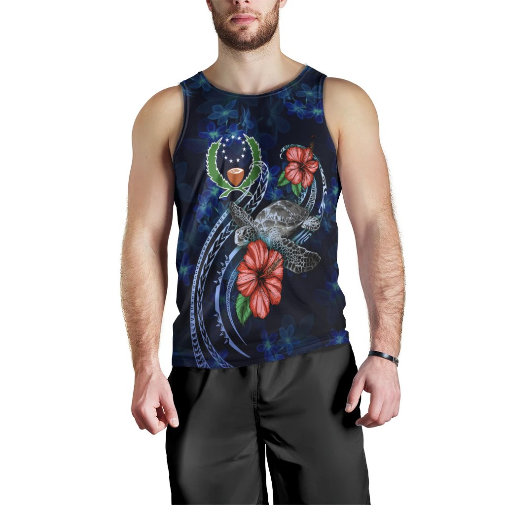Pohnpei Polynesian Men Tank Top - Blue Turtle Hibiscus - Polynesian Pride