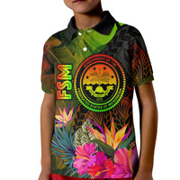 Federated States of Micronesia Polynesian Polo Shirt Hibiscus and Banana Leaves - Polynesian Pride
