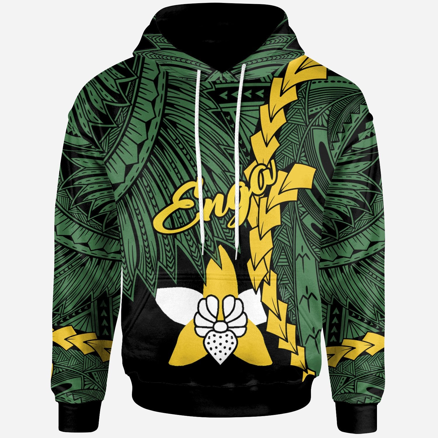 Papua New Guinea Enga Province Polynesian Hoodie Tribal Wave Tattoo Unisex Green - Polynesian Pride