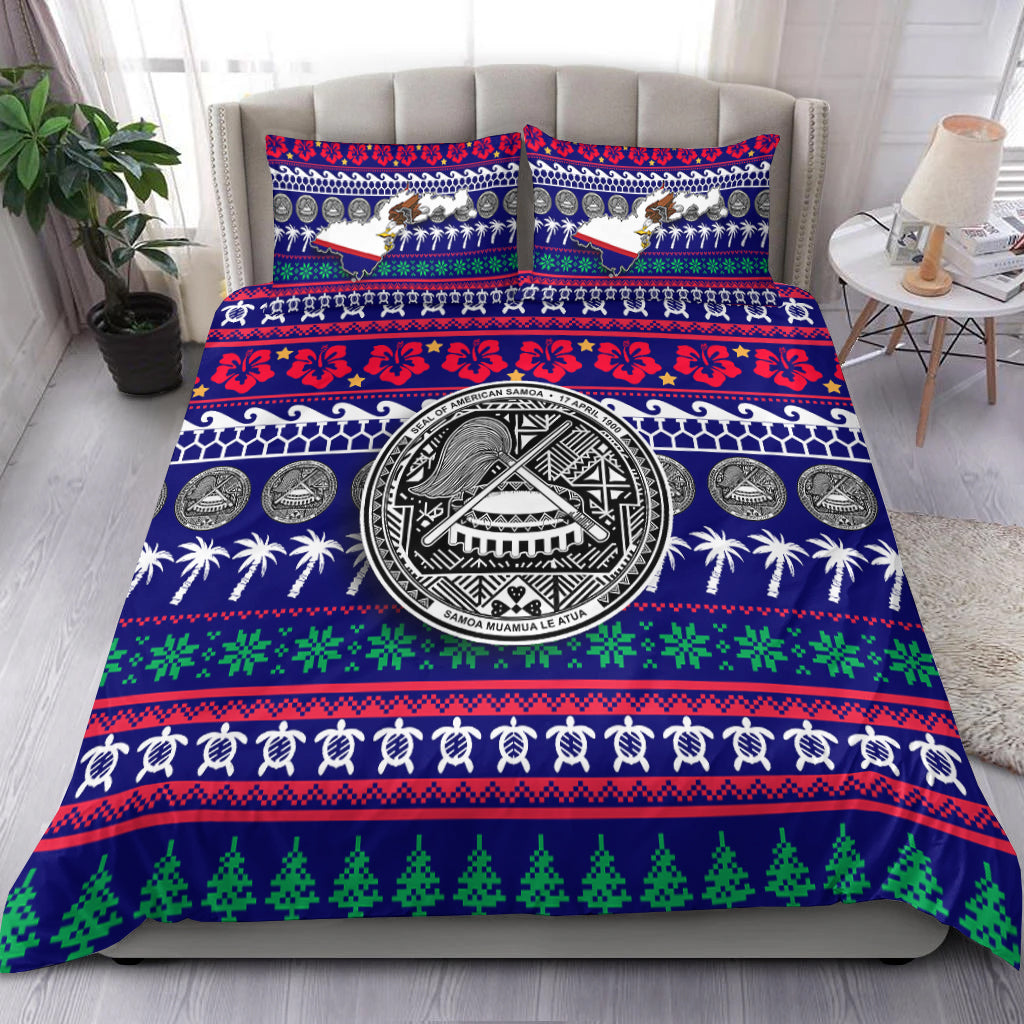 American Samoa Christmas Bedding Set - Ugly Christmas - LT12 Blue - Polynesian Pride