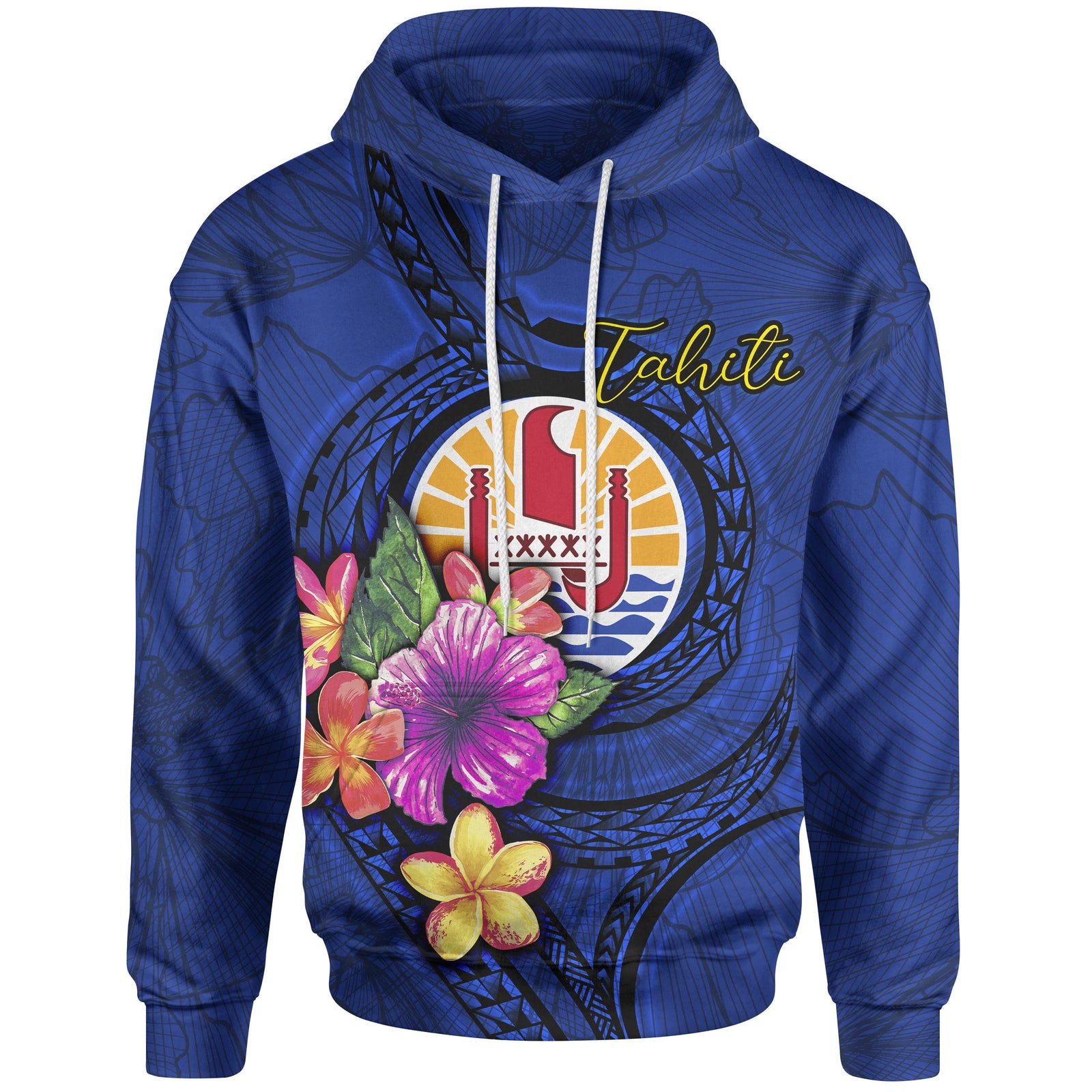 Tahiti Polynesian Hoodie Floral With Seal Blue Unisex Blue - Polynesian Pride