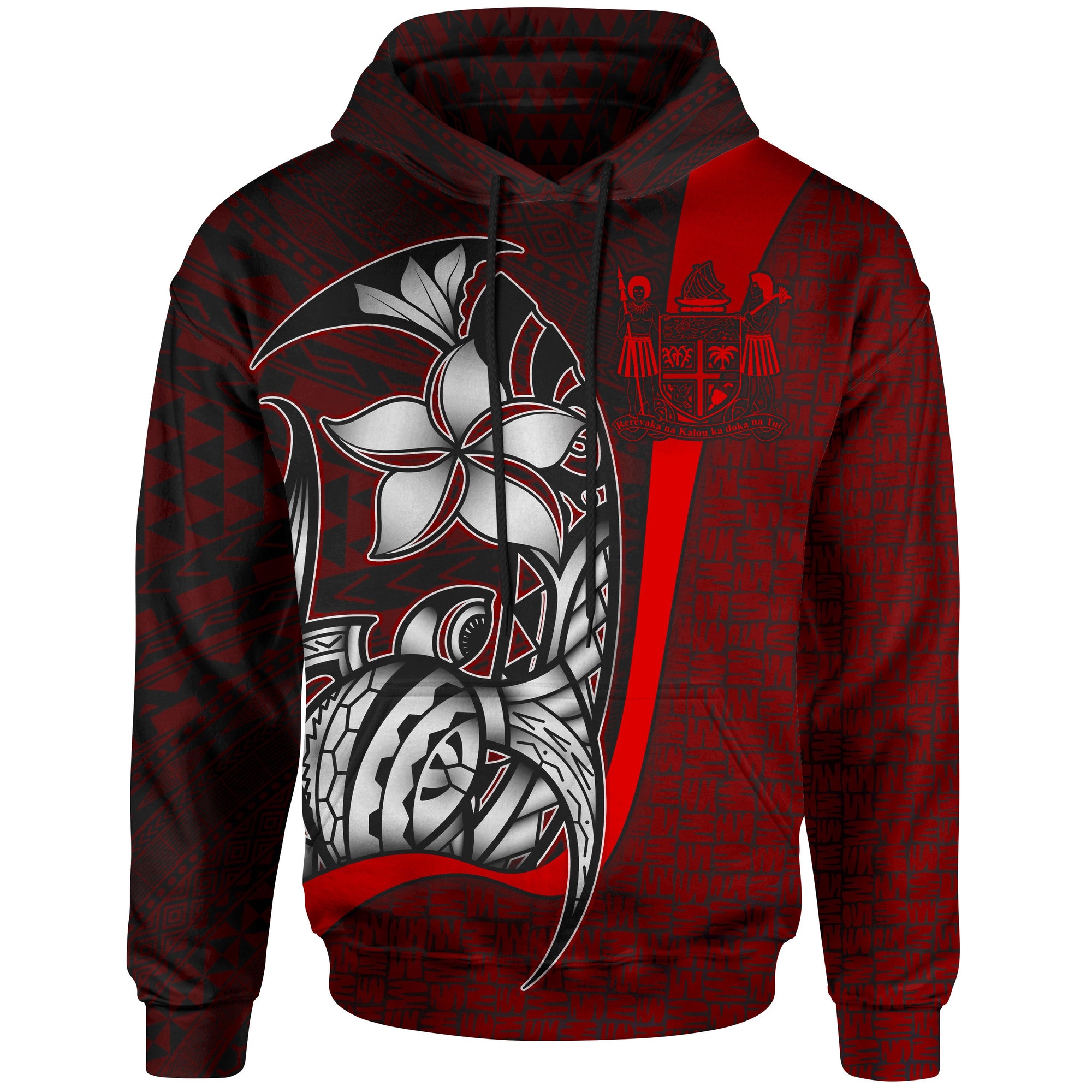 Fiji Polynesian Hoodie Red Coat ofrm Turtle with Hook Unisex RED - Polynesian Pride