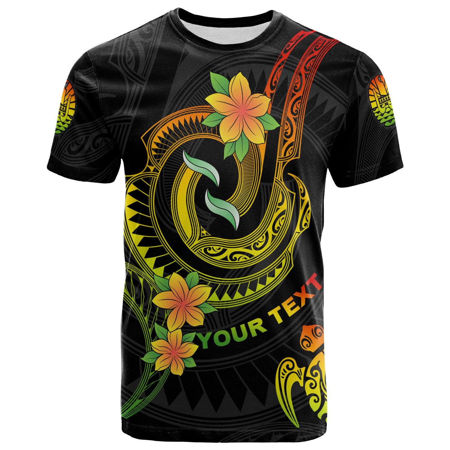 Tahiti Custom T Shirt Reggae Plumeria Flowers with Spiral Patterns Unisex Art - Polynesian Pride