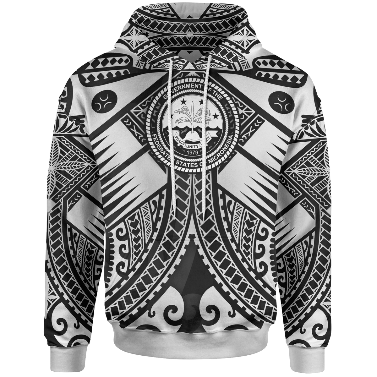 FSM Hoodie White Seal with Polynesian Tattoo Unisex White - Polynesian Pride