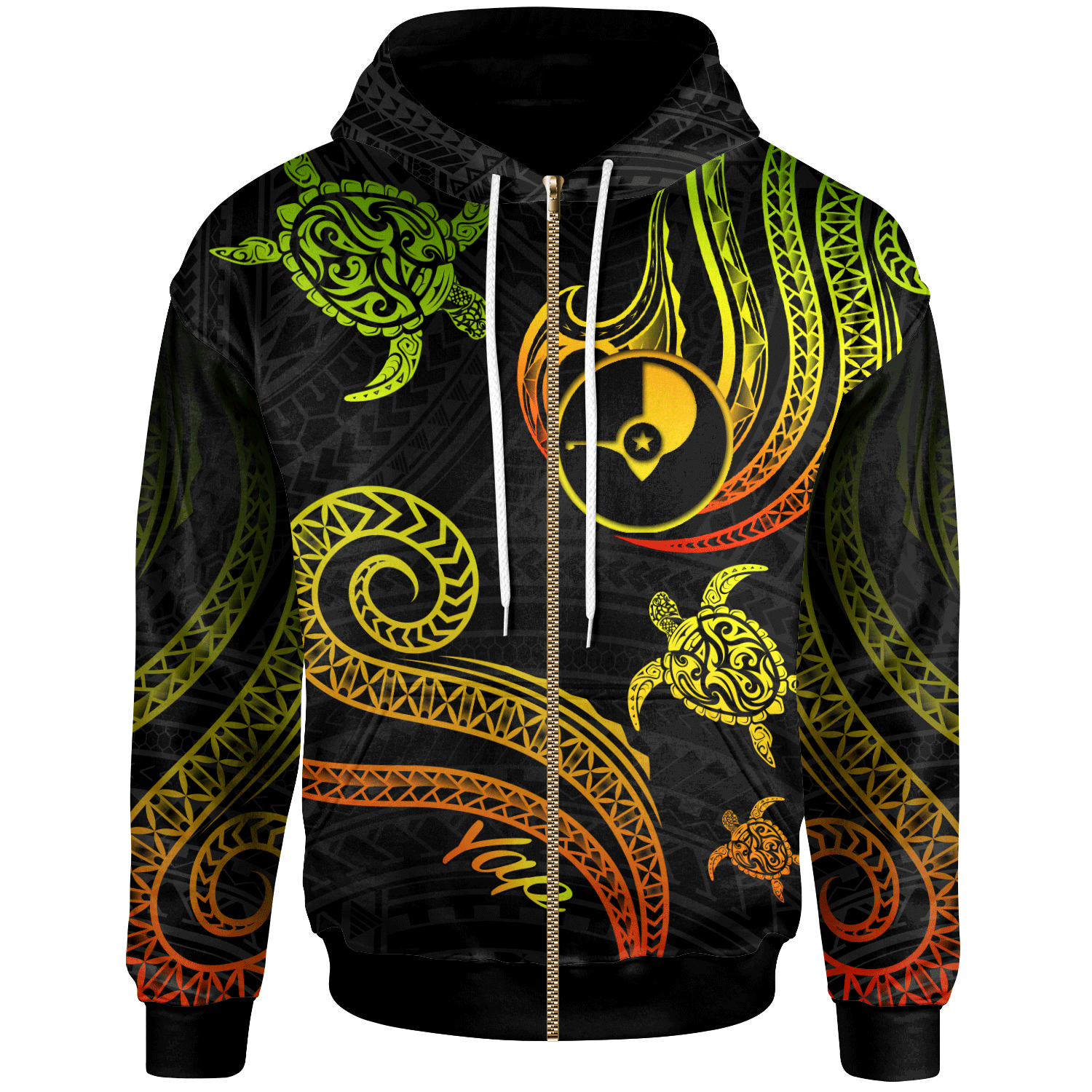 Yap Zip Hoodie Polynesian Turtle With Pattern Reggae Unisex Reggae - Polynesian Pride