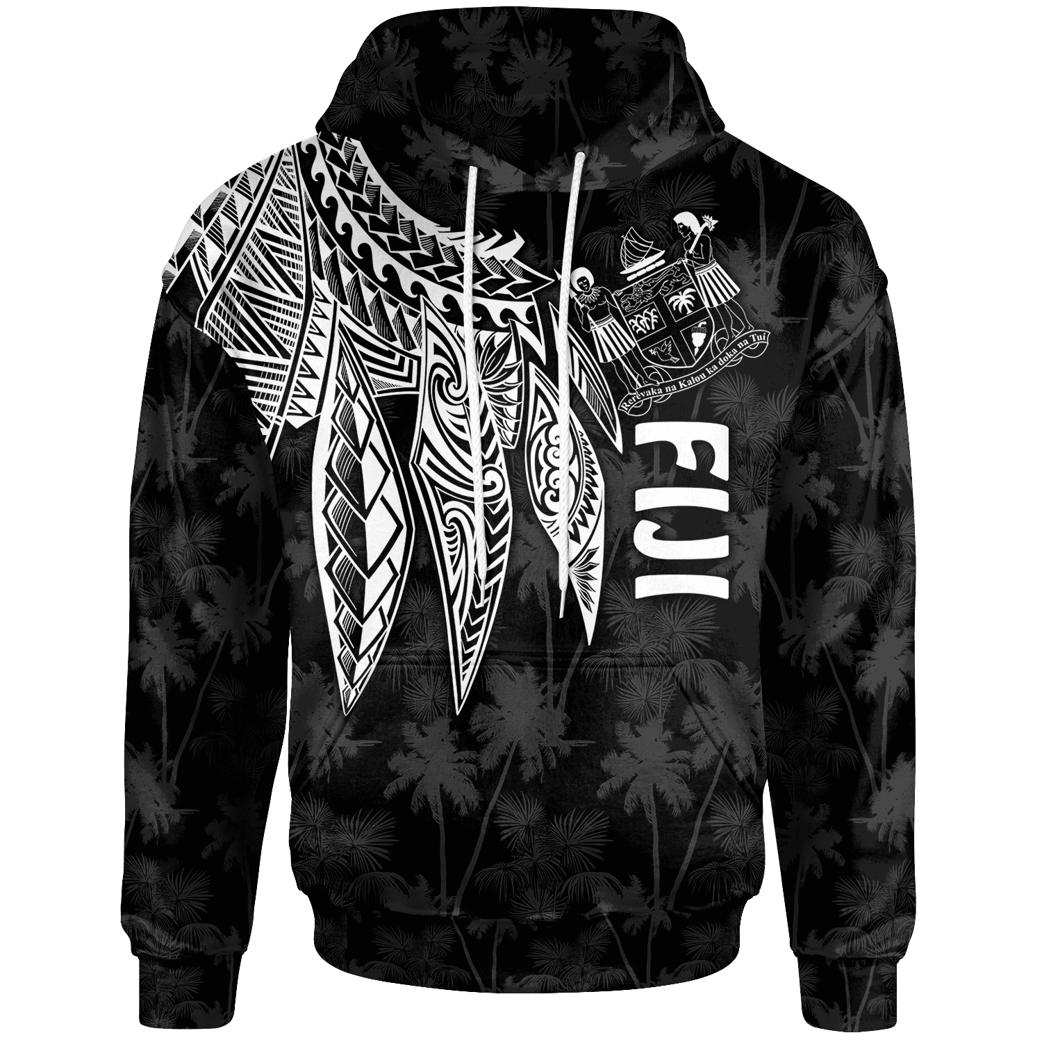 Fiji Hoodie Polynesian Wings (White) Unisex Blue - Polynesian Pride