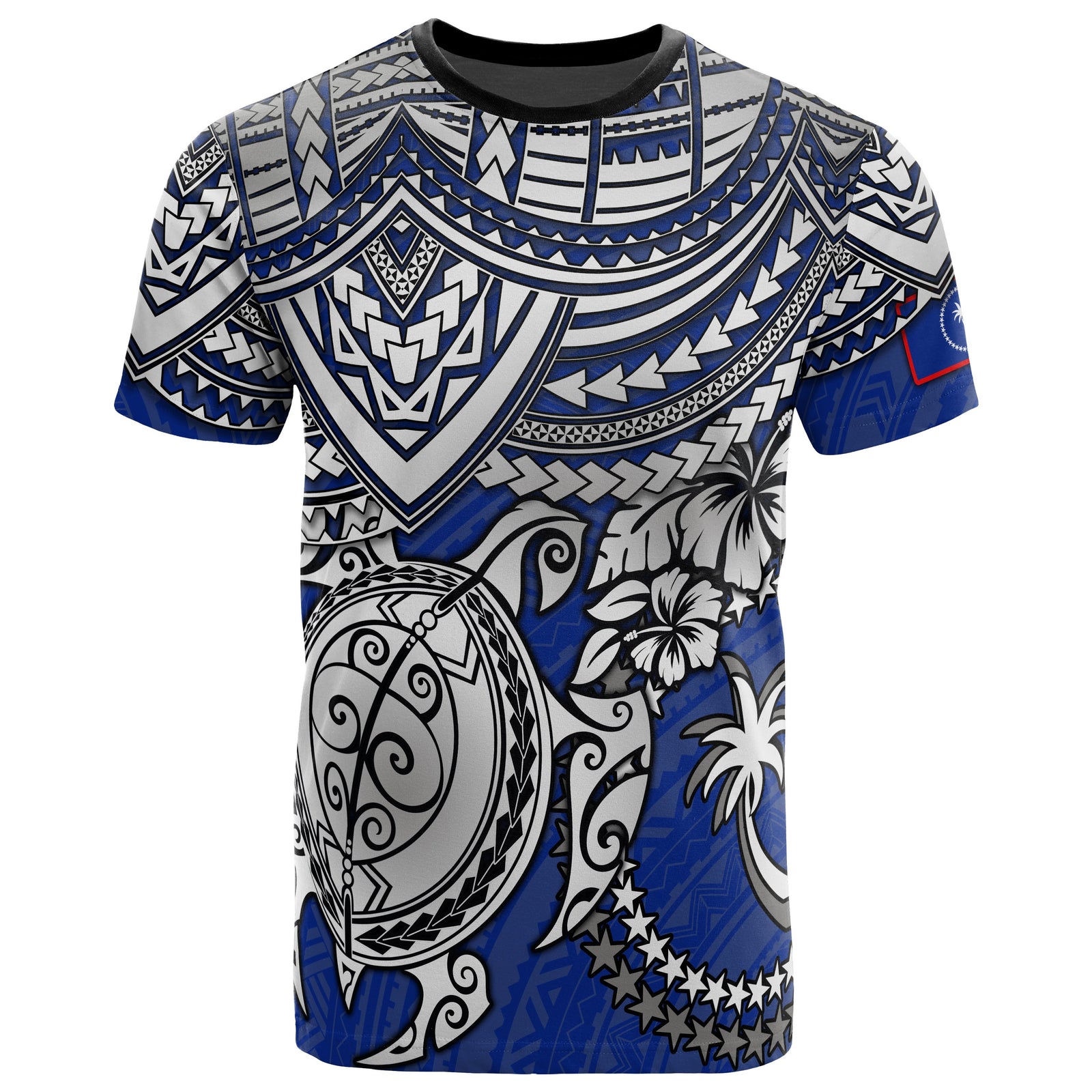 Chuuk T Shirt Chuuk Flag Polynesian White Turtle Hibiscus (Blue) Unisex Blue - Polynesian Pride