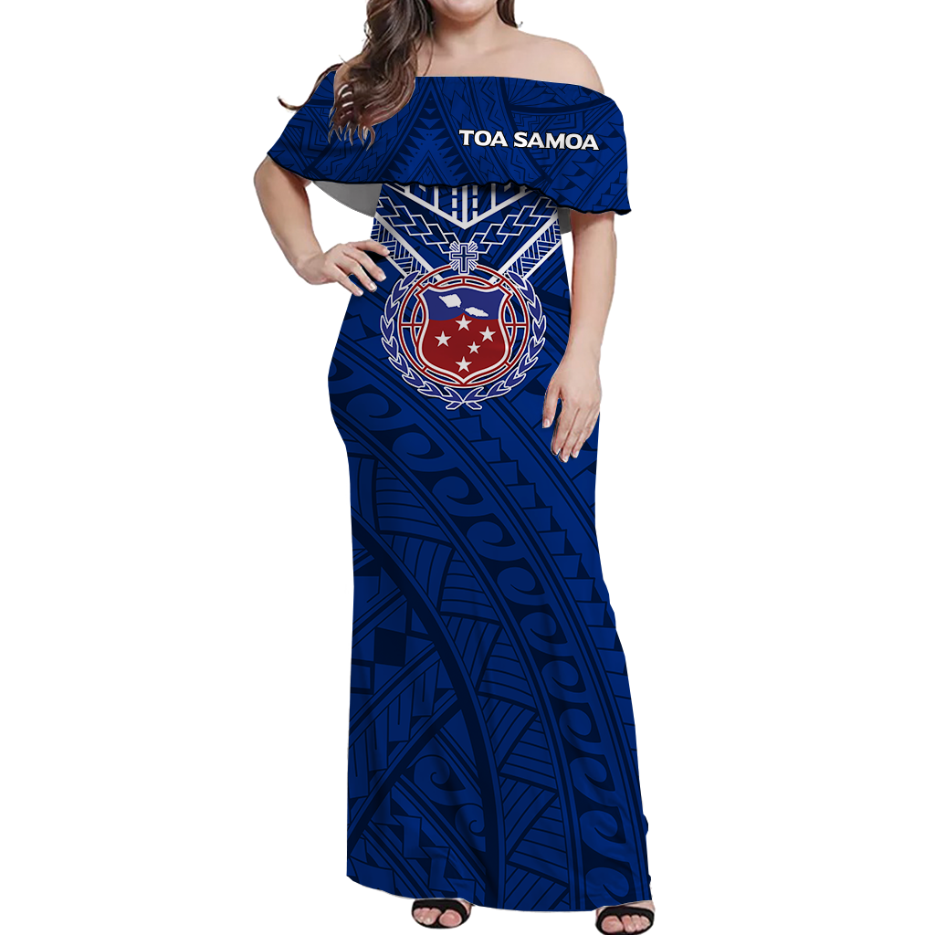 Toa Samoa Rugby Off Shoulder Long Dress - Samoan Warrior Pride - LT12 Long Dress Blue - Polynesian Pride