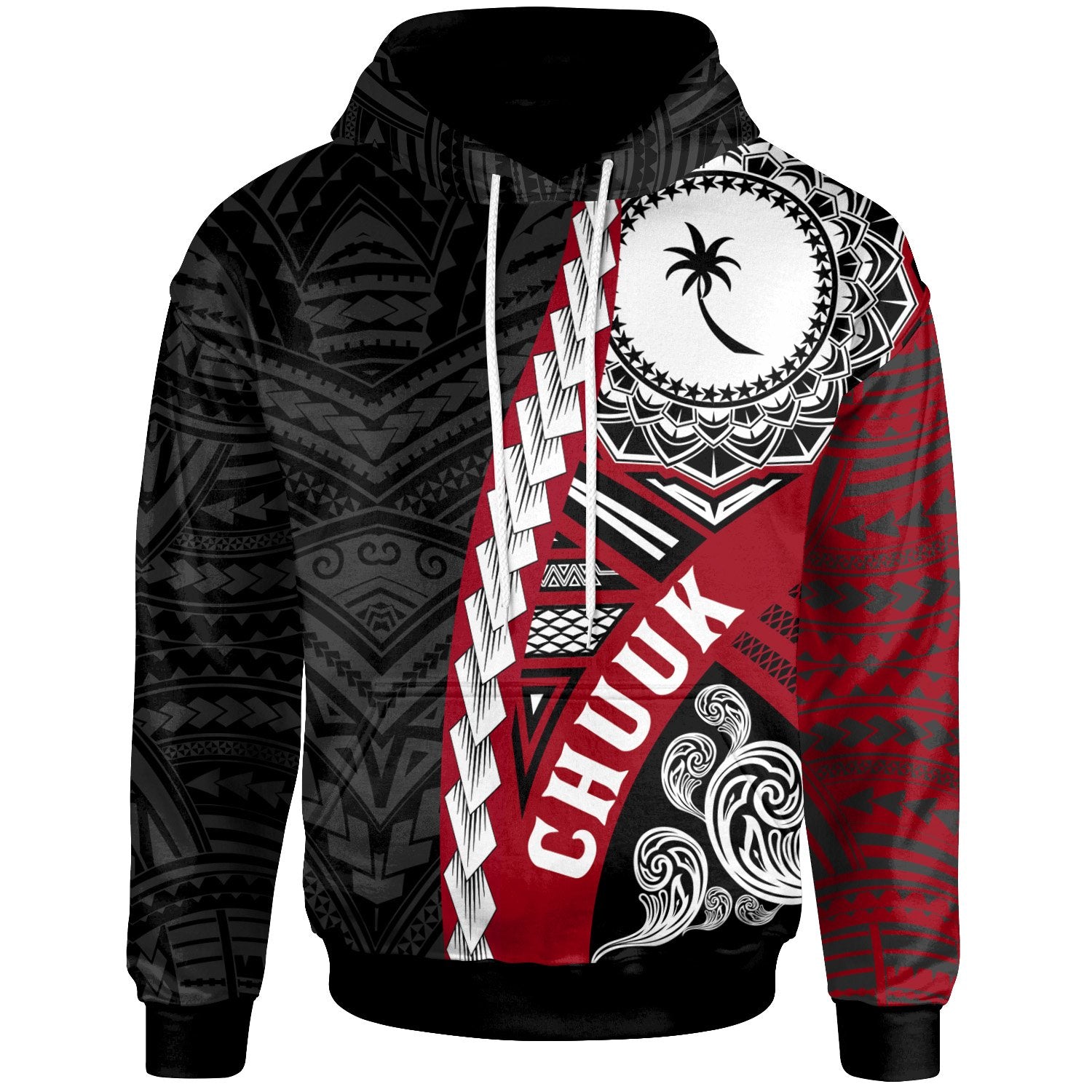 Chuuk Micronesia Polynesian Hoodie Wave Tattoo Unisex Red - Polynesian Pride