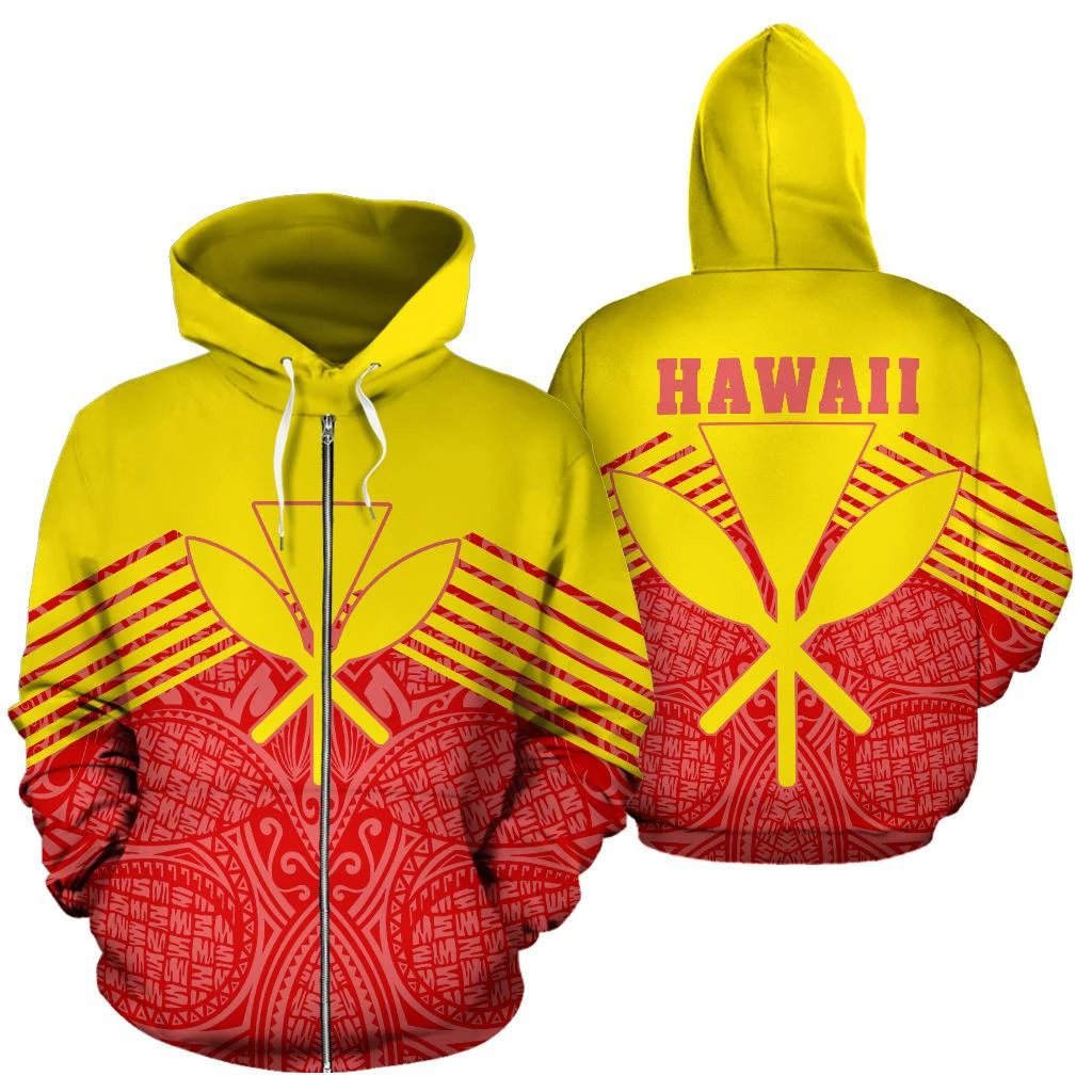 Kanaka Polynesian Zip up Hoodie Stripes Style Unisex Yellow - Polynesian Pride