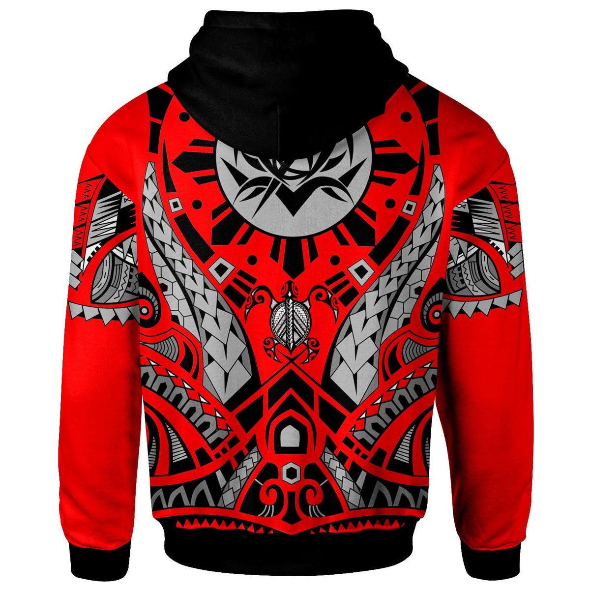 American Samoa Zip Hoodie Tribal Sun Tattoo Red Color - Polynesian Pride
