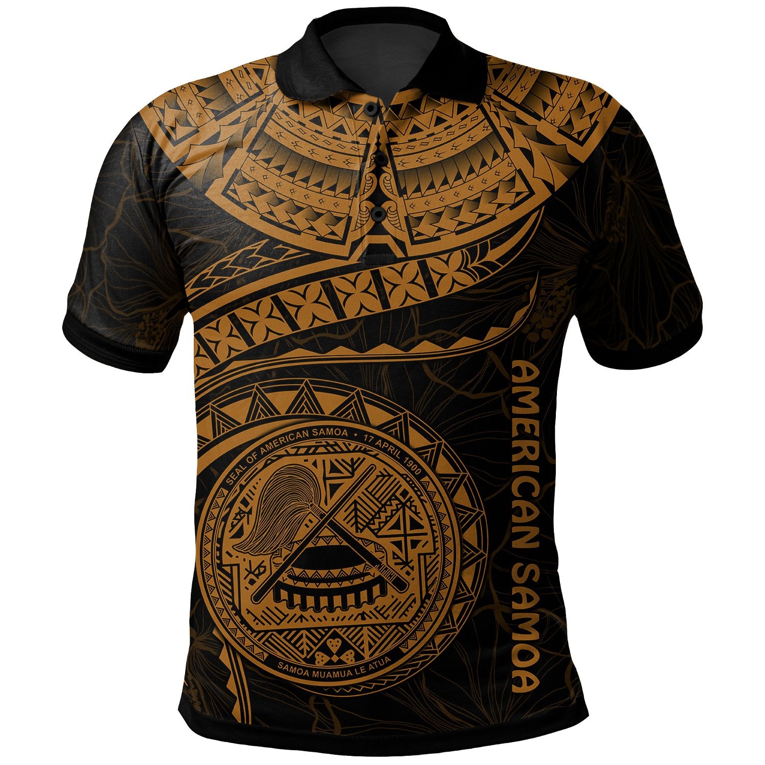 American Samoa Polynesian Polo Shirt American Samoan Waves (Golden) Unisex Golden - Polynesian Pride