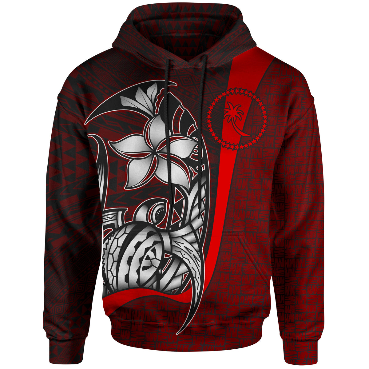 Chuuk Micronesian Hoodie Red Turtle with Hook Unisex RED - Polynesian Pride