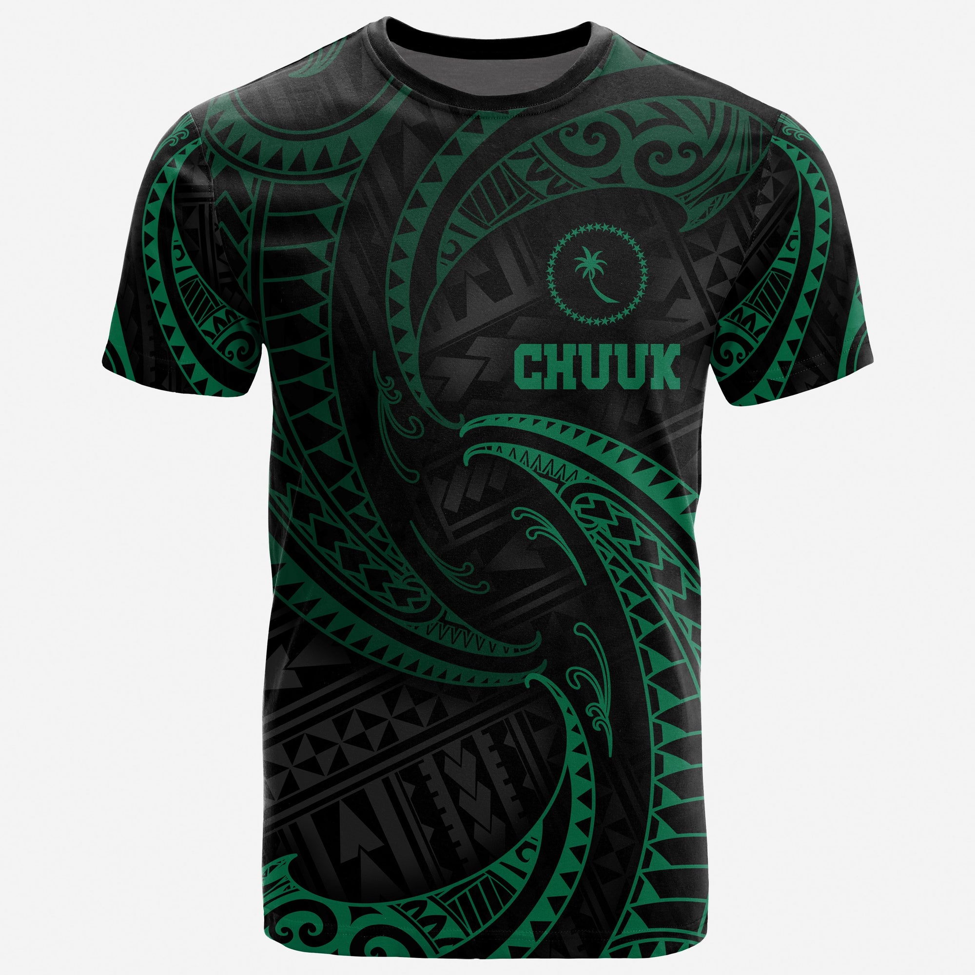 Chuuk Micronesia T Shirt Green Tribal Wave Unisex Green - Polynesian Pride