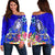 Fiji Women's Off Shoulder Sweater - Turtle Plumeria (Blue) Blue - Polynesian Pride