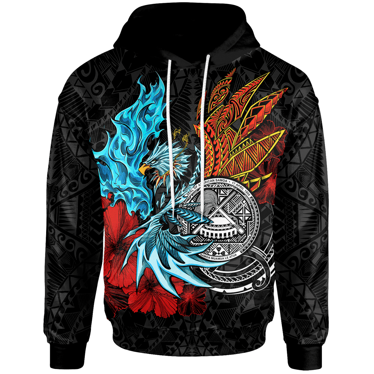 American Samoa Hoodie Polyensian Eagle Unisex Black - Polynesian Pride